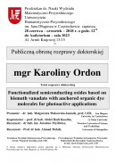 Publiczna obrona rozprawy doktorskiej- mgr Karolina Ordon